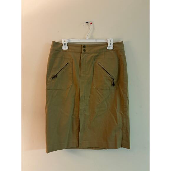 Vintage Brown Khaki Womens Skirt Size 12 Work Career Wear Zipper Button Pockets - Picture 1 of 5